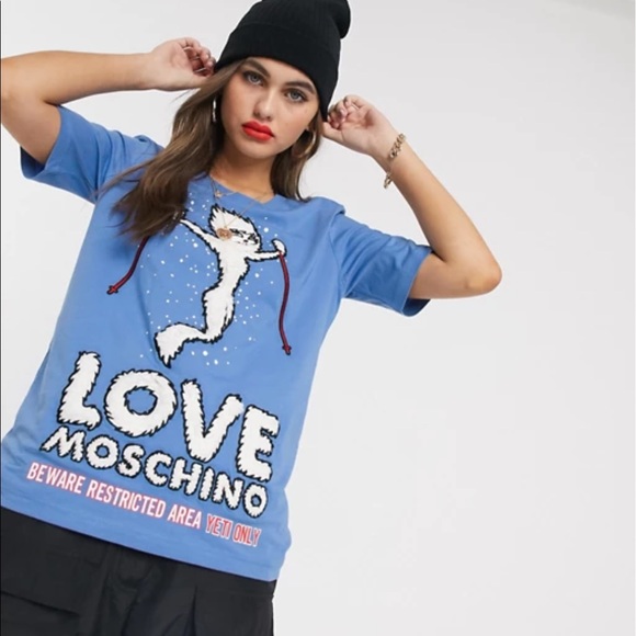 Moschino Tops - LOVE Moschino Winner Print Logo T-Shirt Azure Blue